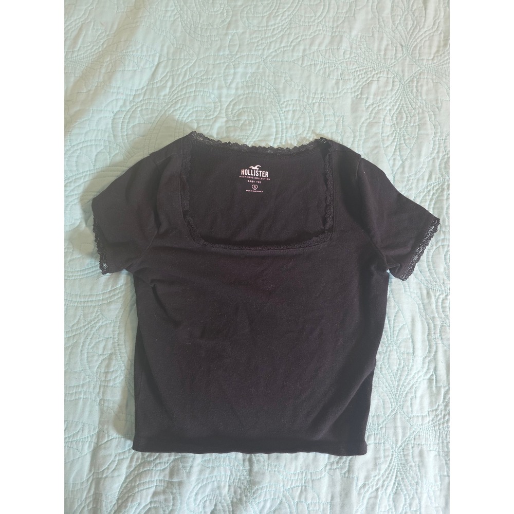 Hollister‎ Must-Have Collection Black Lace Trim Square Neck Baby Tee Small